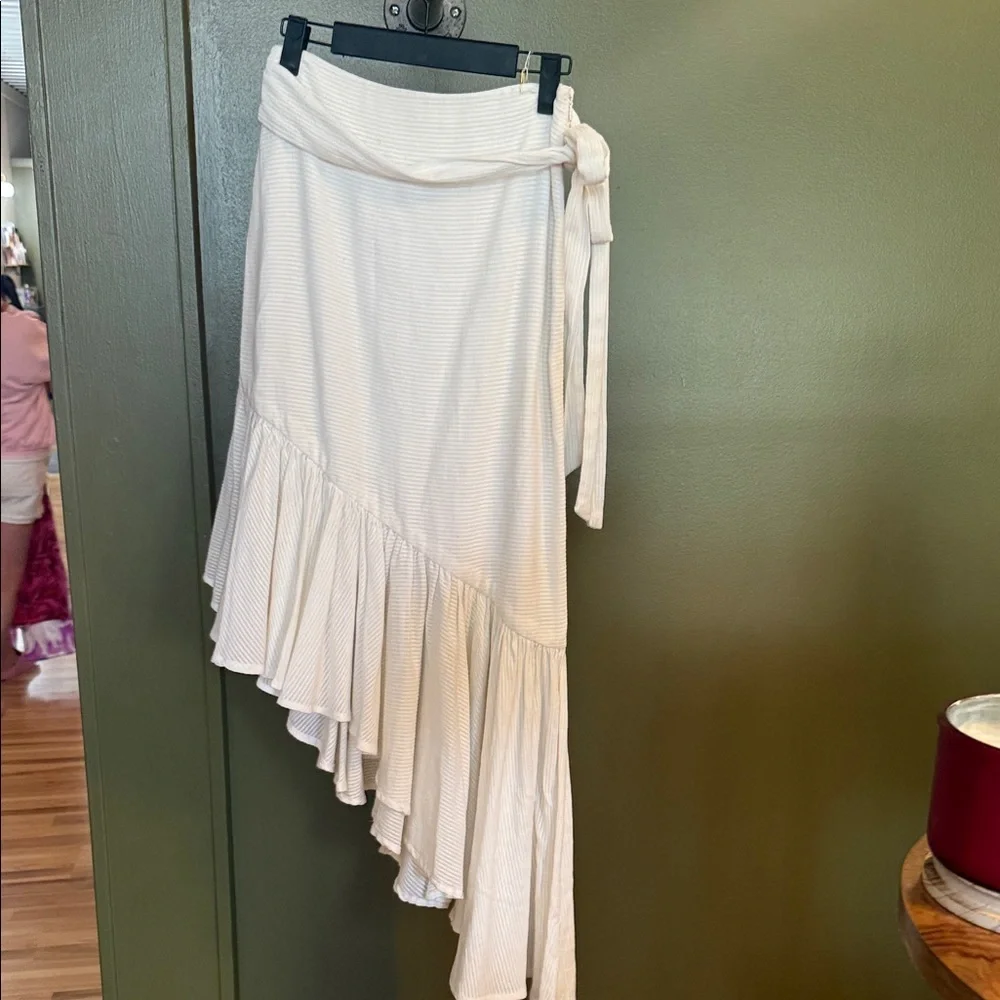 Revolve White Asymmetric Ruffle Wrap Skirt - Brand Not Visible